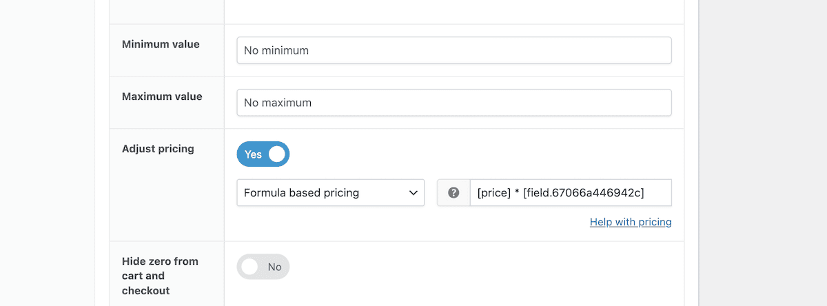 Entering a formula within the Adjust Pricing fields.