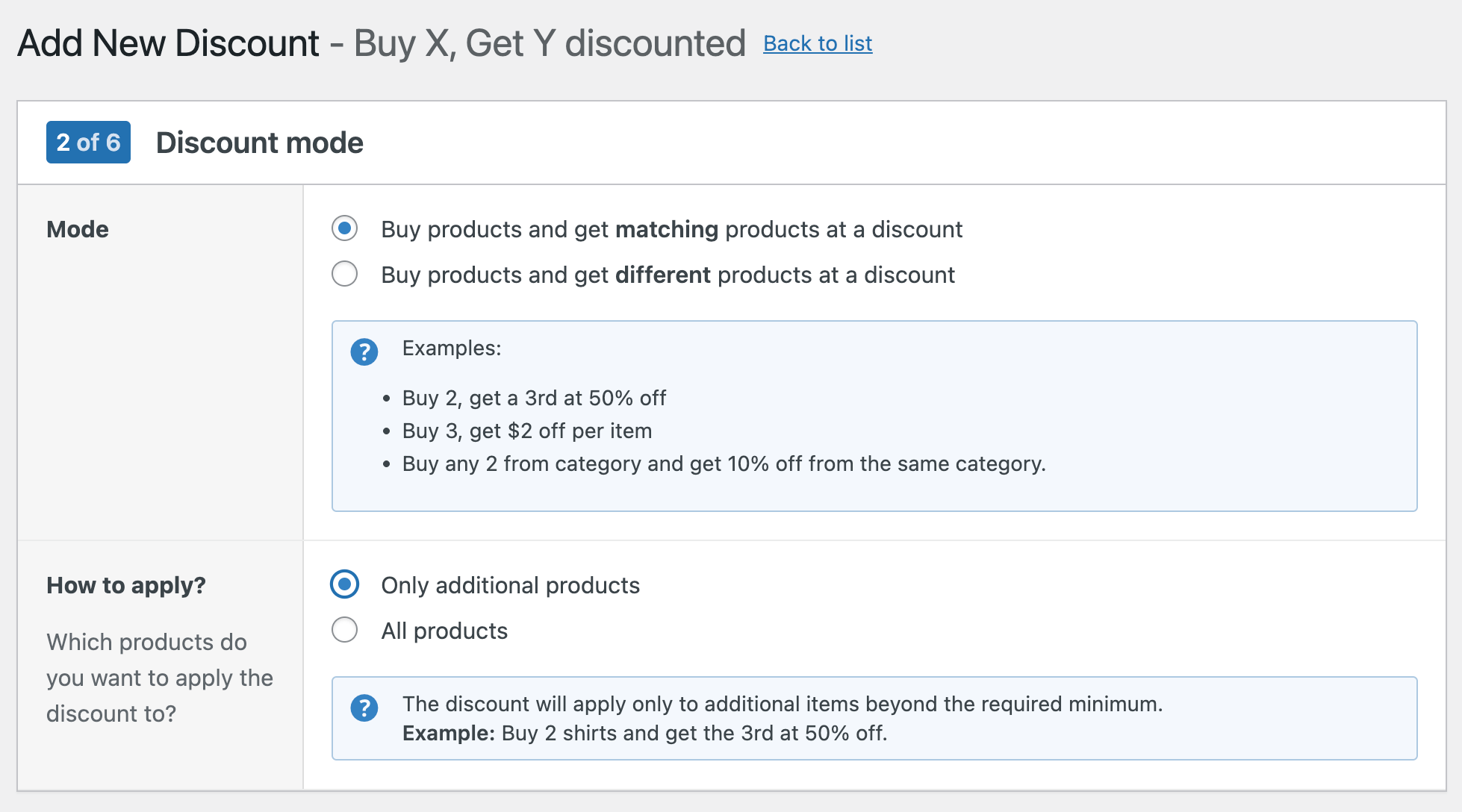 Adjusting the discount mode and applicable products