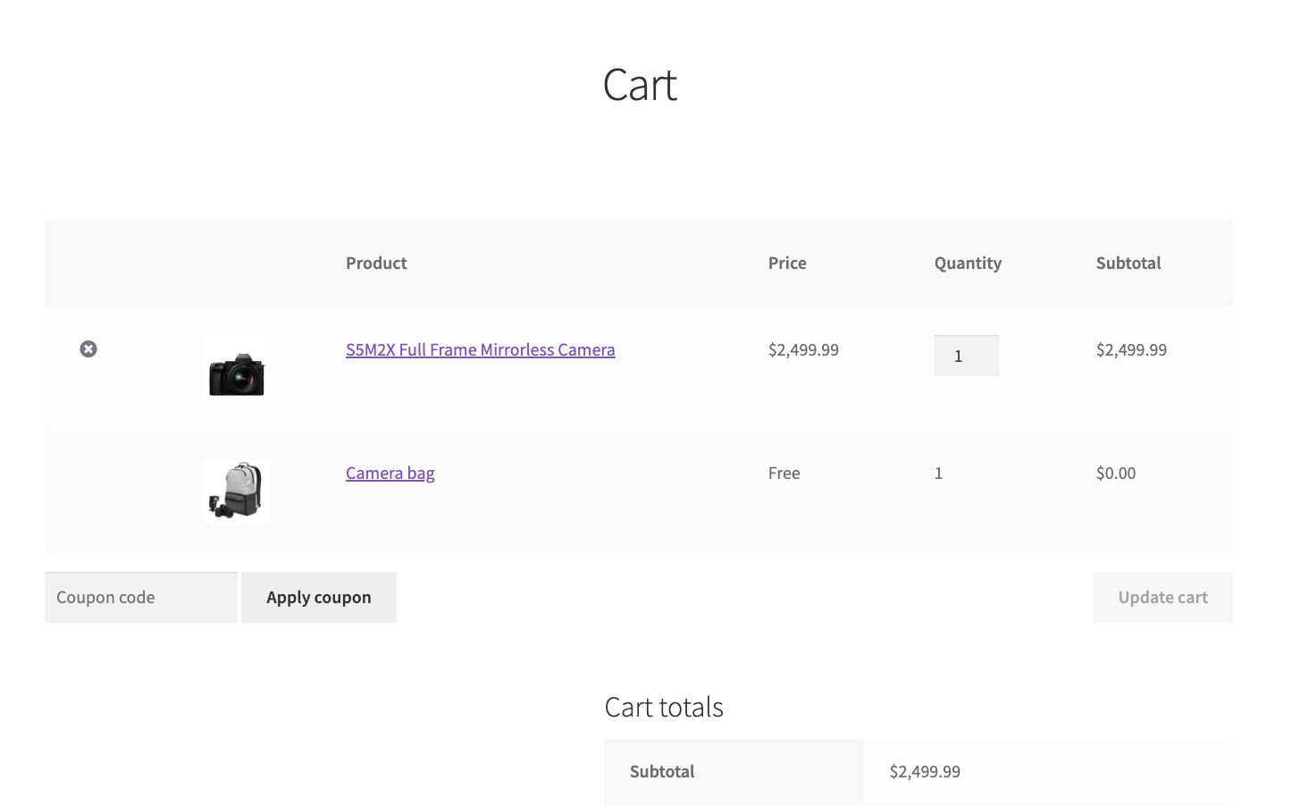 Example cart with an active BOGO offer
