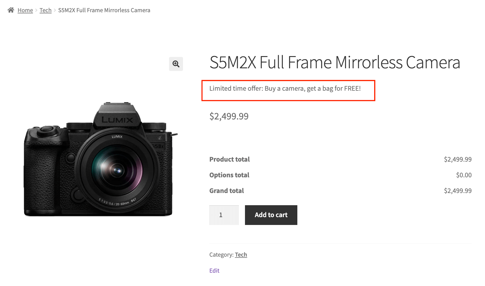 Front-end message for a BOGO discount