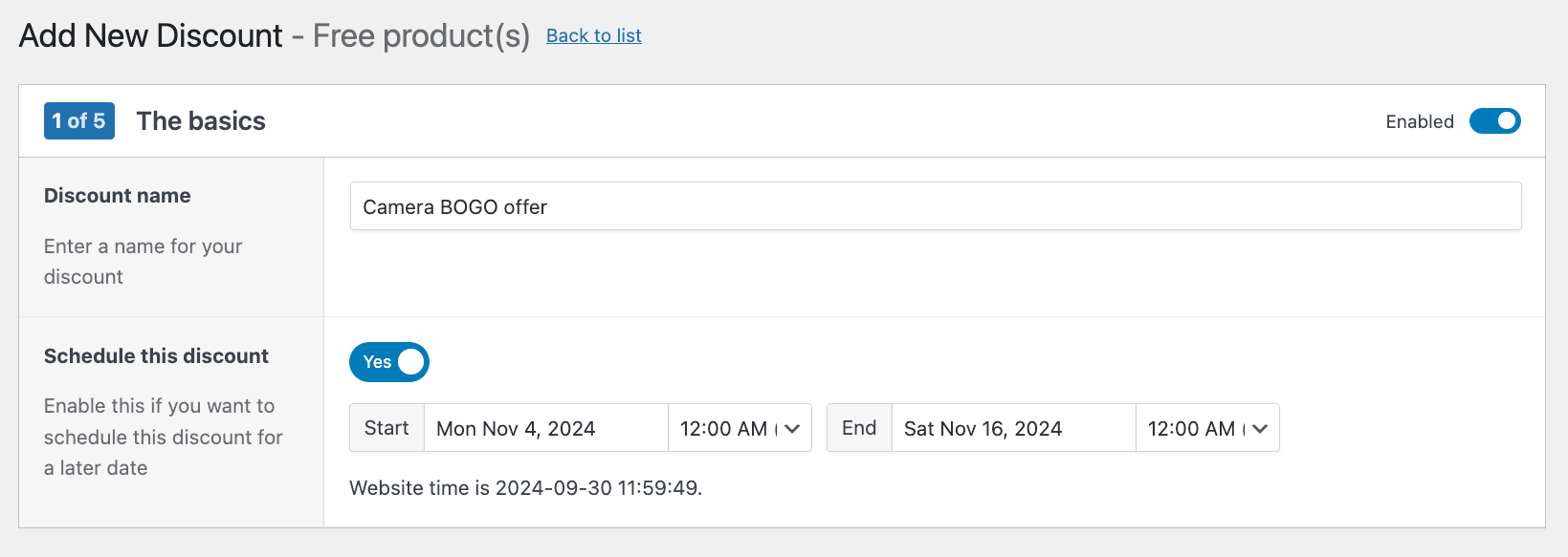 Naming and scheduling a discount