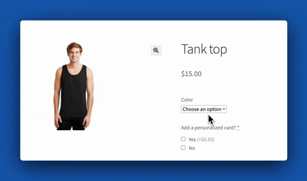 Product image change based on variation choice