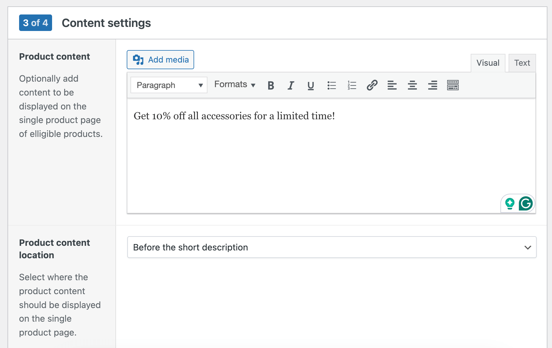 Adding special content for eligible products