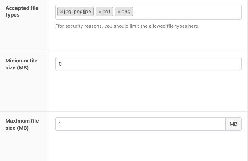 Specifying accepted file types and maximum file size