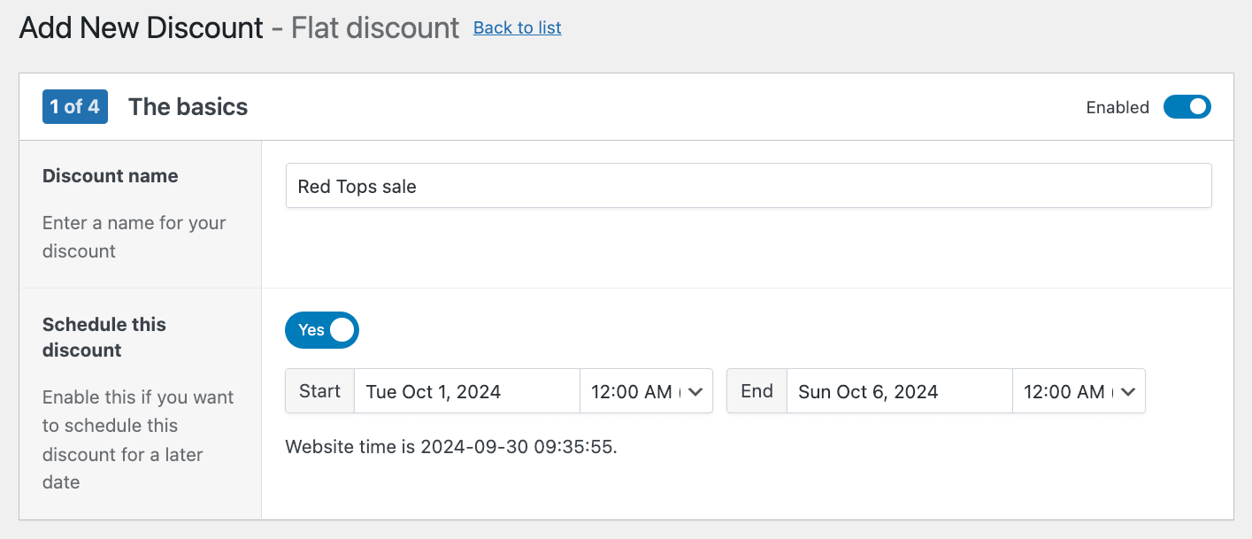 Naming and scheduling a flat discount for a variation