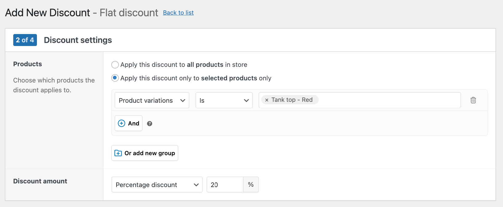 Applying a discount to a specific product variation