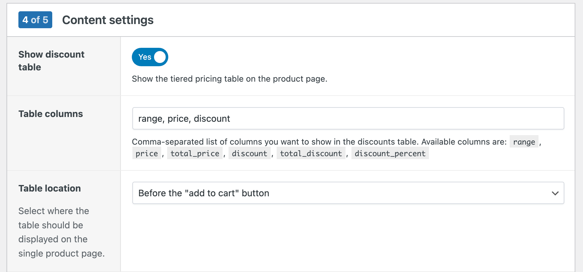 Adding a pricing table to product pages