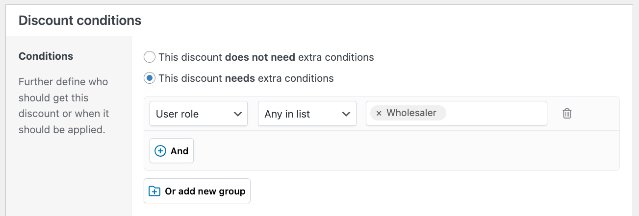 Adding a user-role condition to a discount