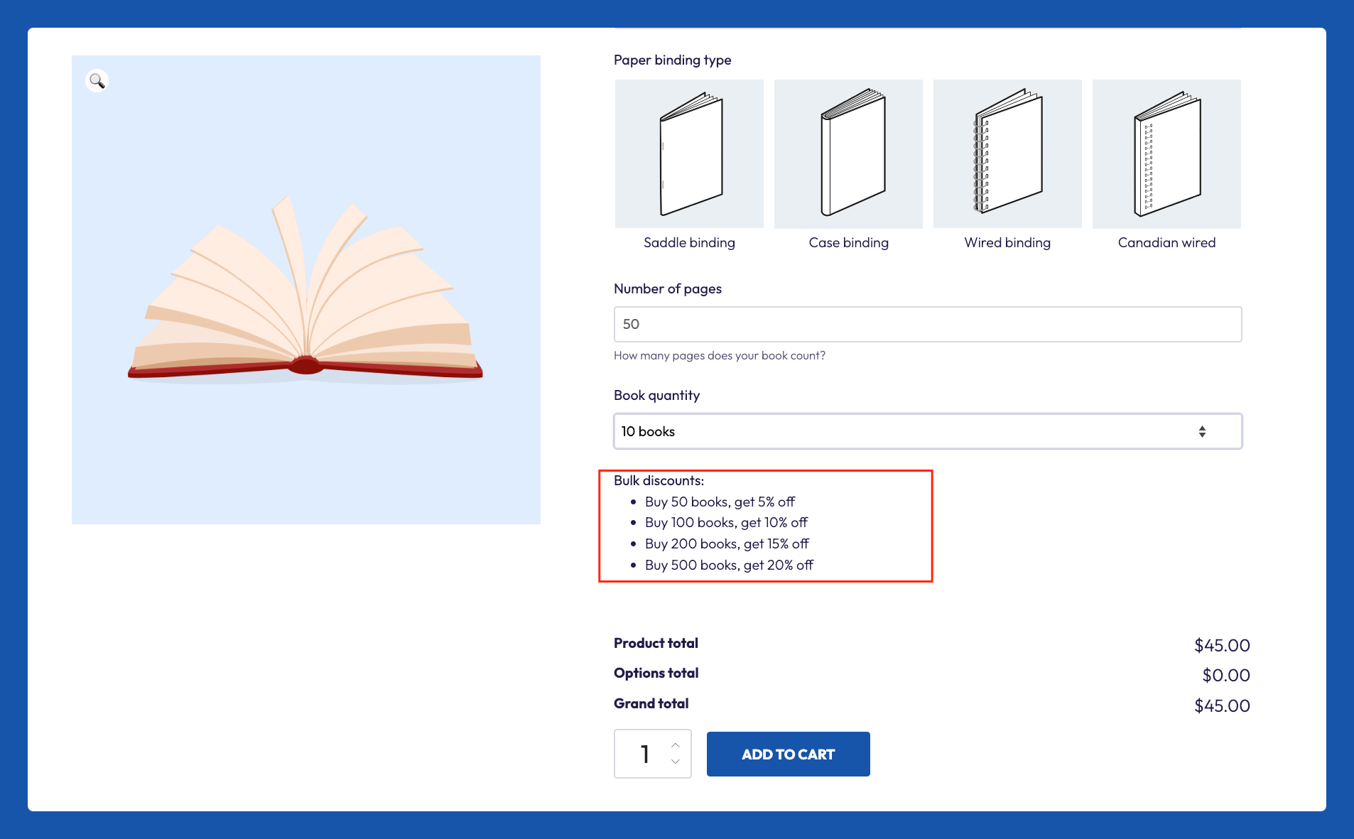 Example of tiered discounts for bulk purchases