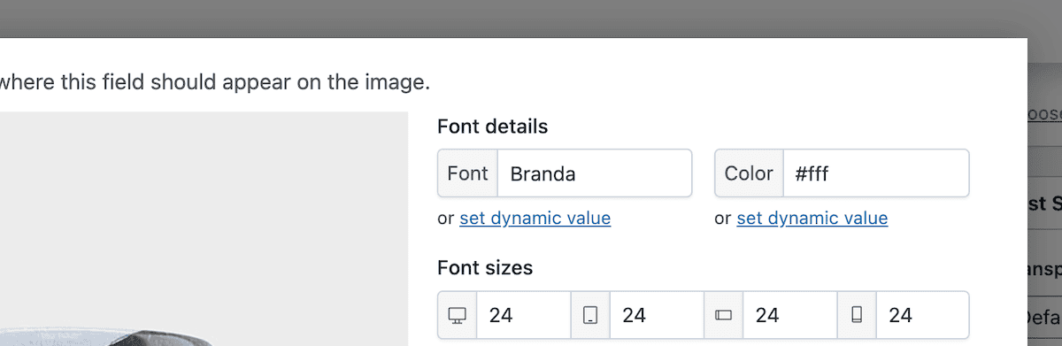 Setting a default font within the Live Content Preview Configurator.