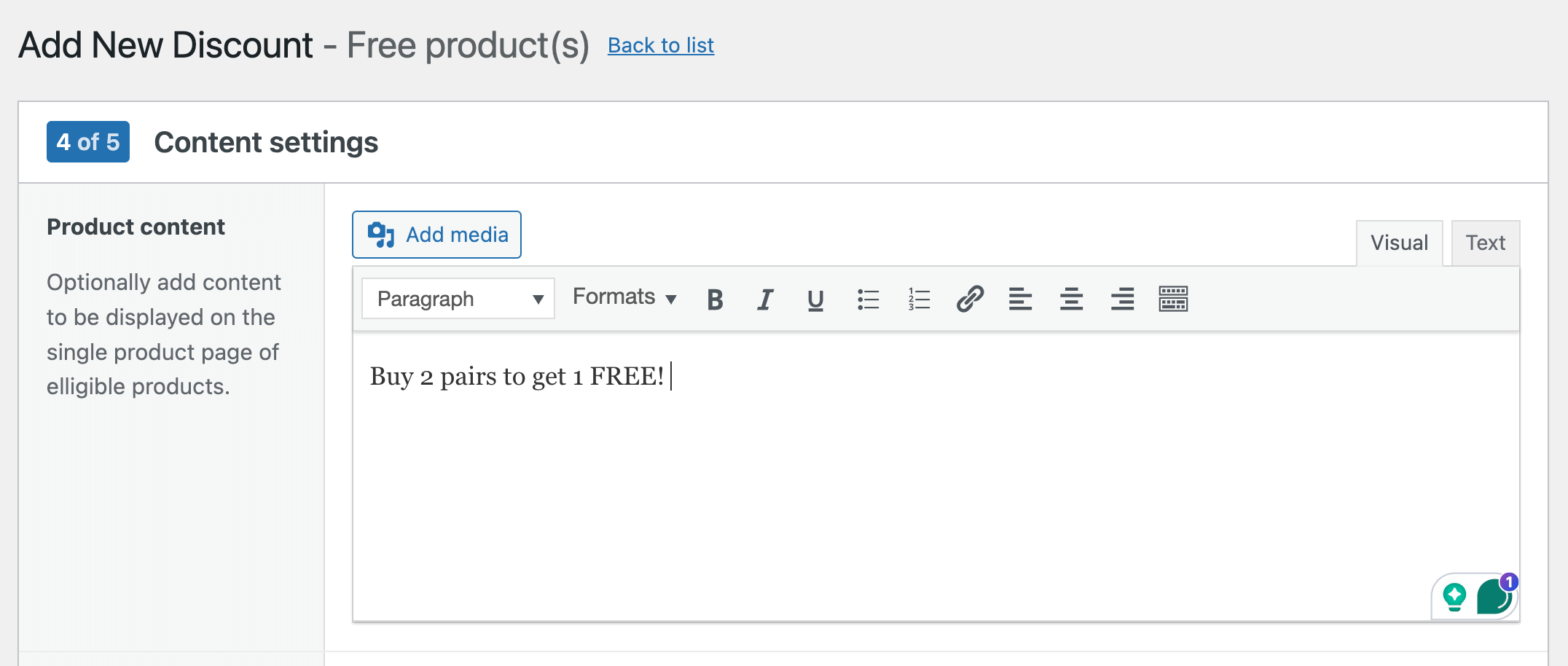 Content settings for product pages and customer carts