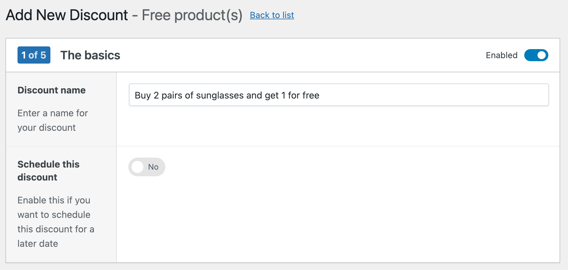 Naming a discount