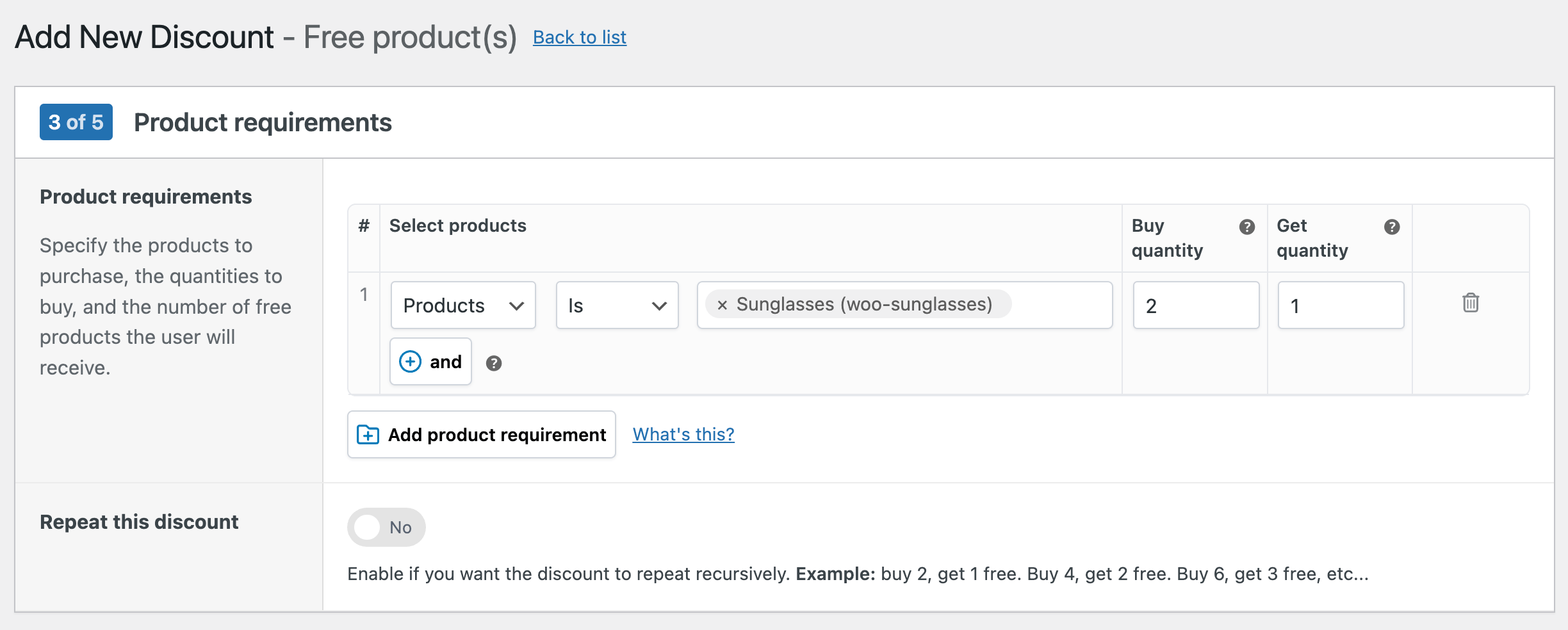 Setting the “Buy” and “Get” quantities for the discount