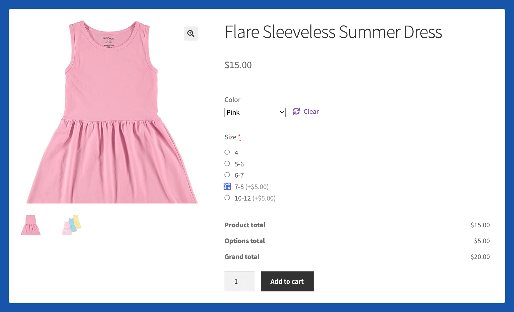 Example of a flat fee for different sizes