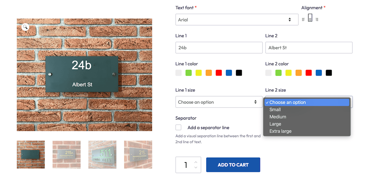 Choosing multiple customization options within Advanced Product Fields for WooCommerce.