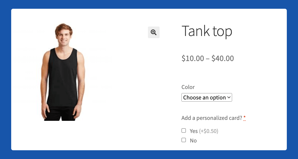 Example of the default price range in WooCommerce for variable products