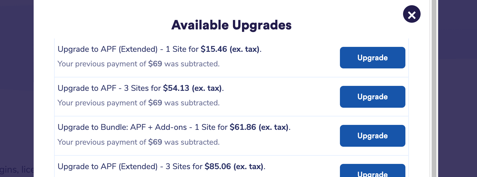 See upgrade options in your Wombat Plugins account