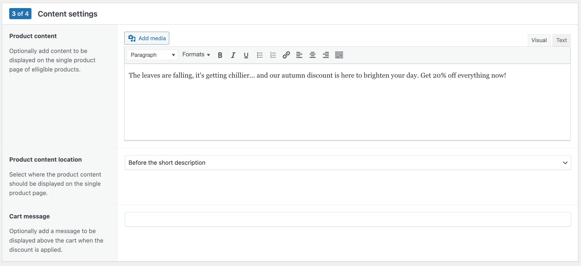 Flat discount content settings 