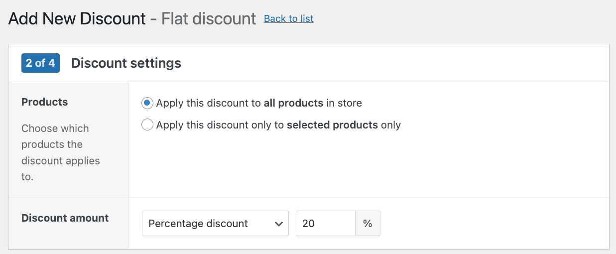 Discount settings and amount
