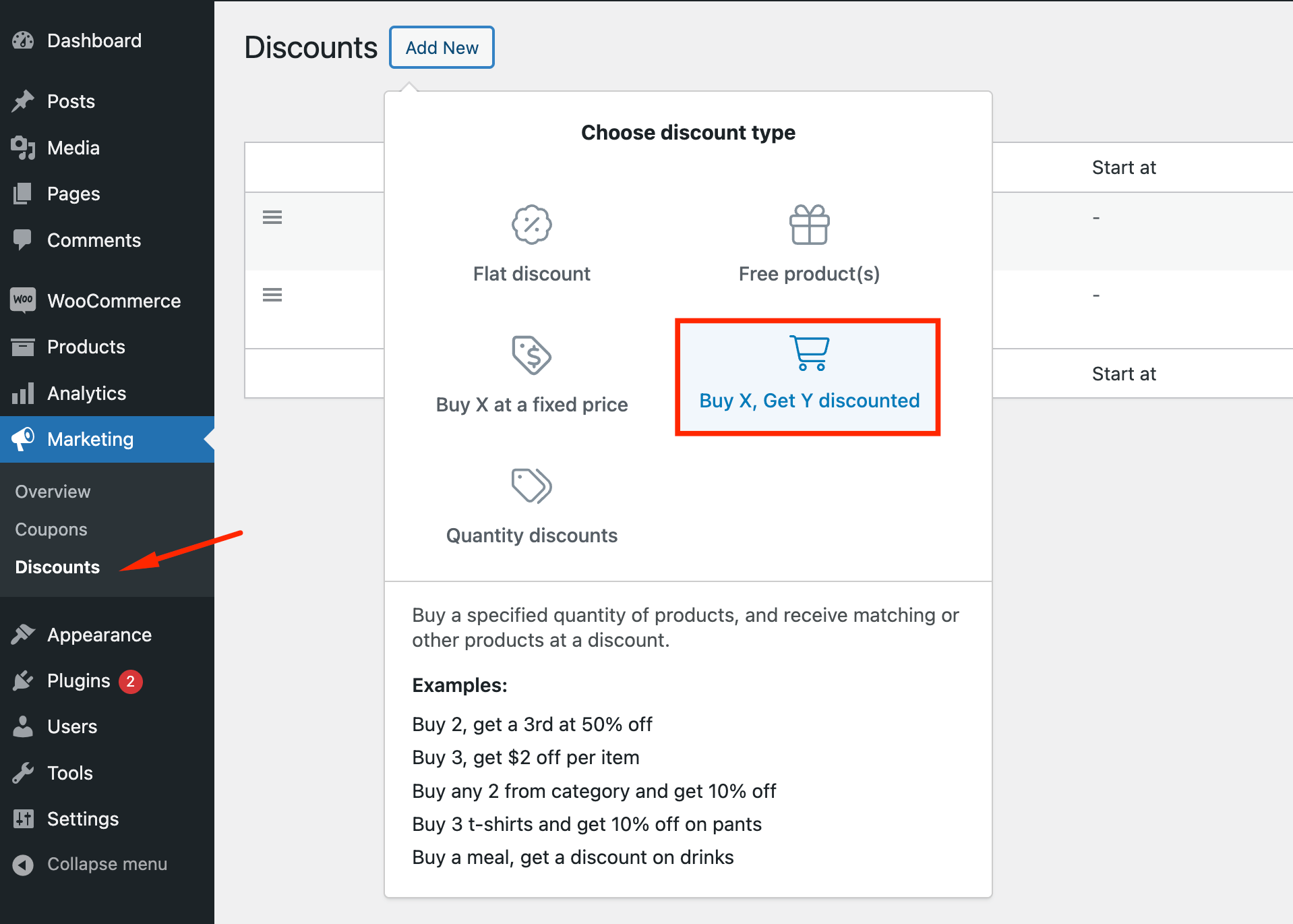 Choosing a Buy X get Y discounted offer