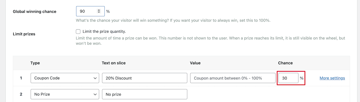 Defining the chance of winning a prize