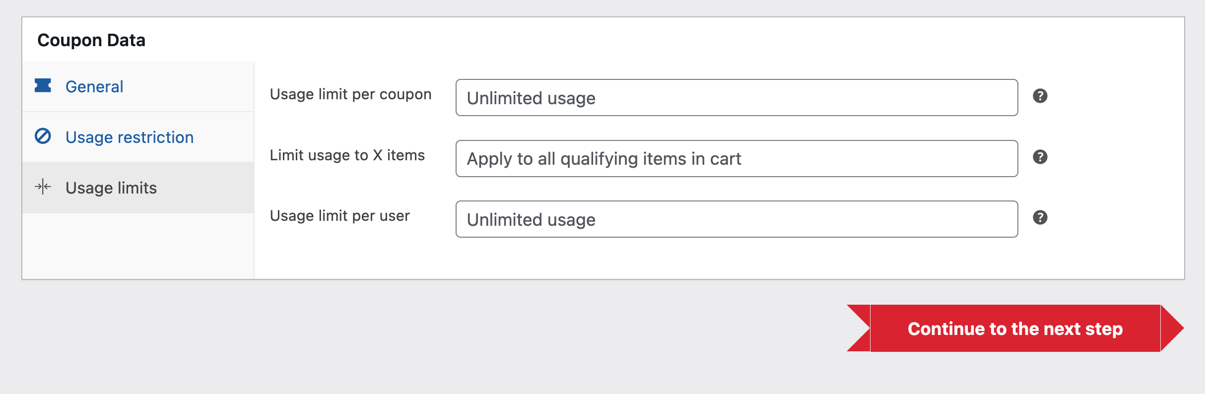 Applying usage limits to coupons