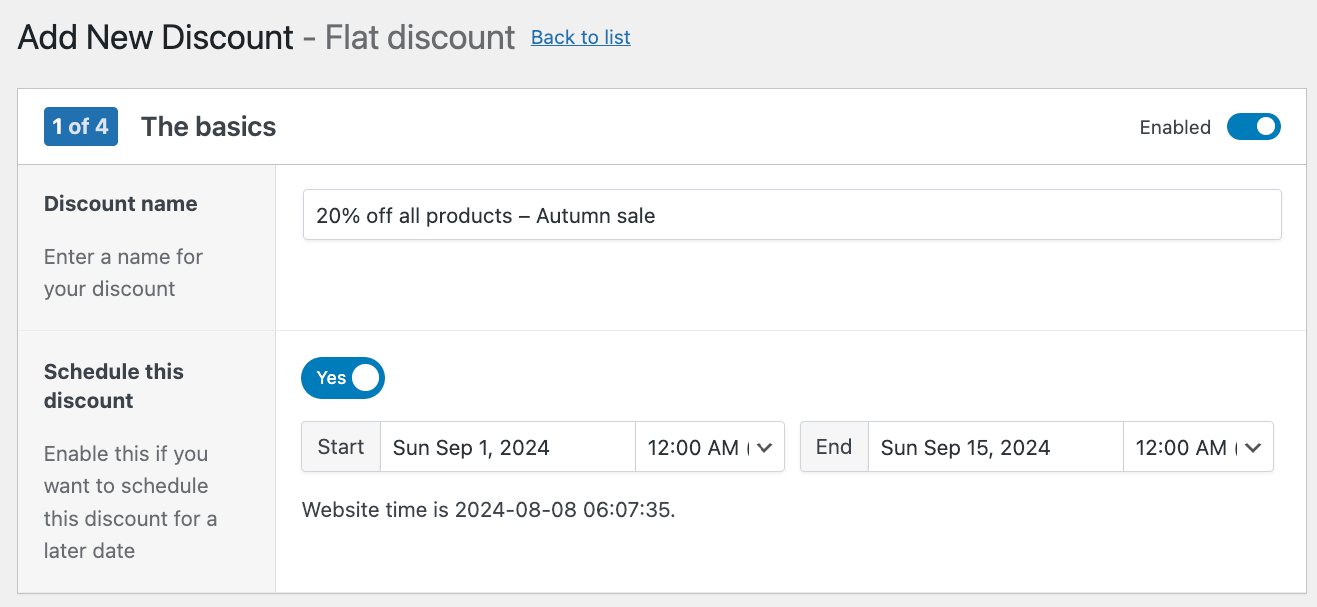 Naming and scheduling a flat discount