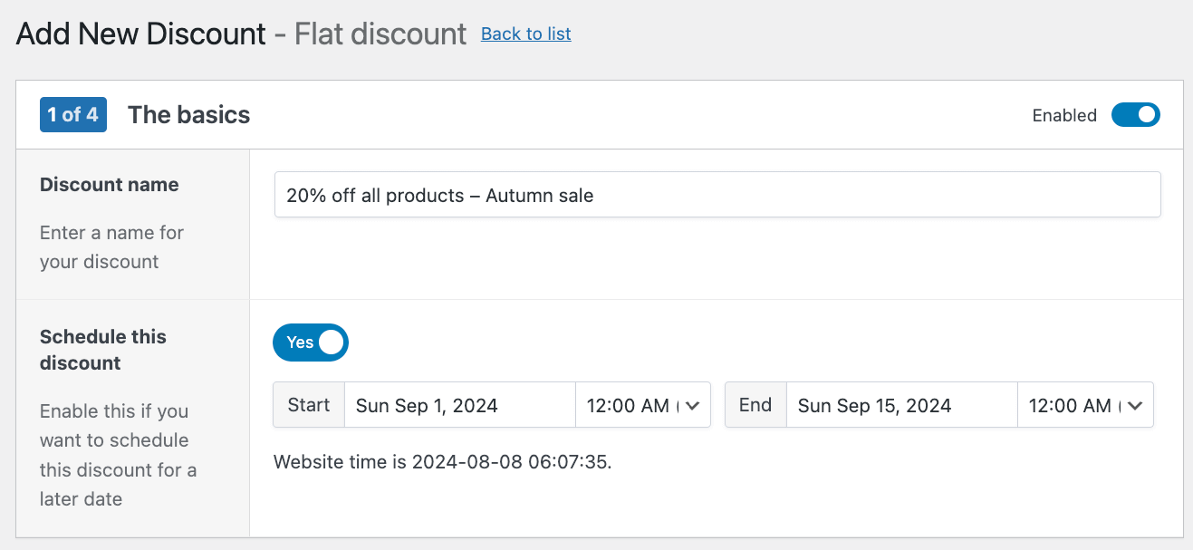 Naming and scheduling a flat discount
