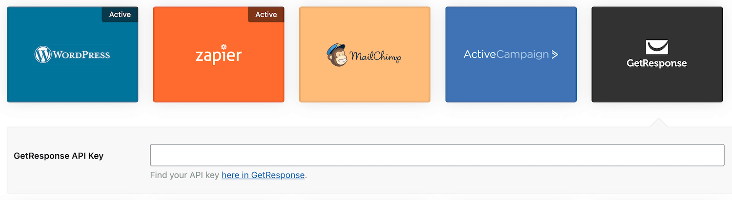 Entering the email marketing API key