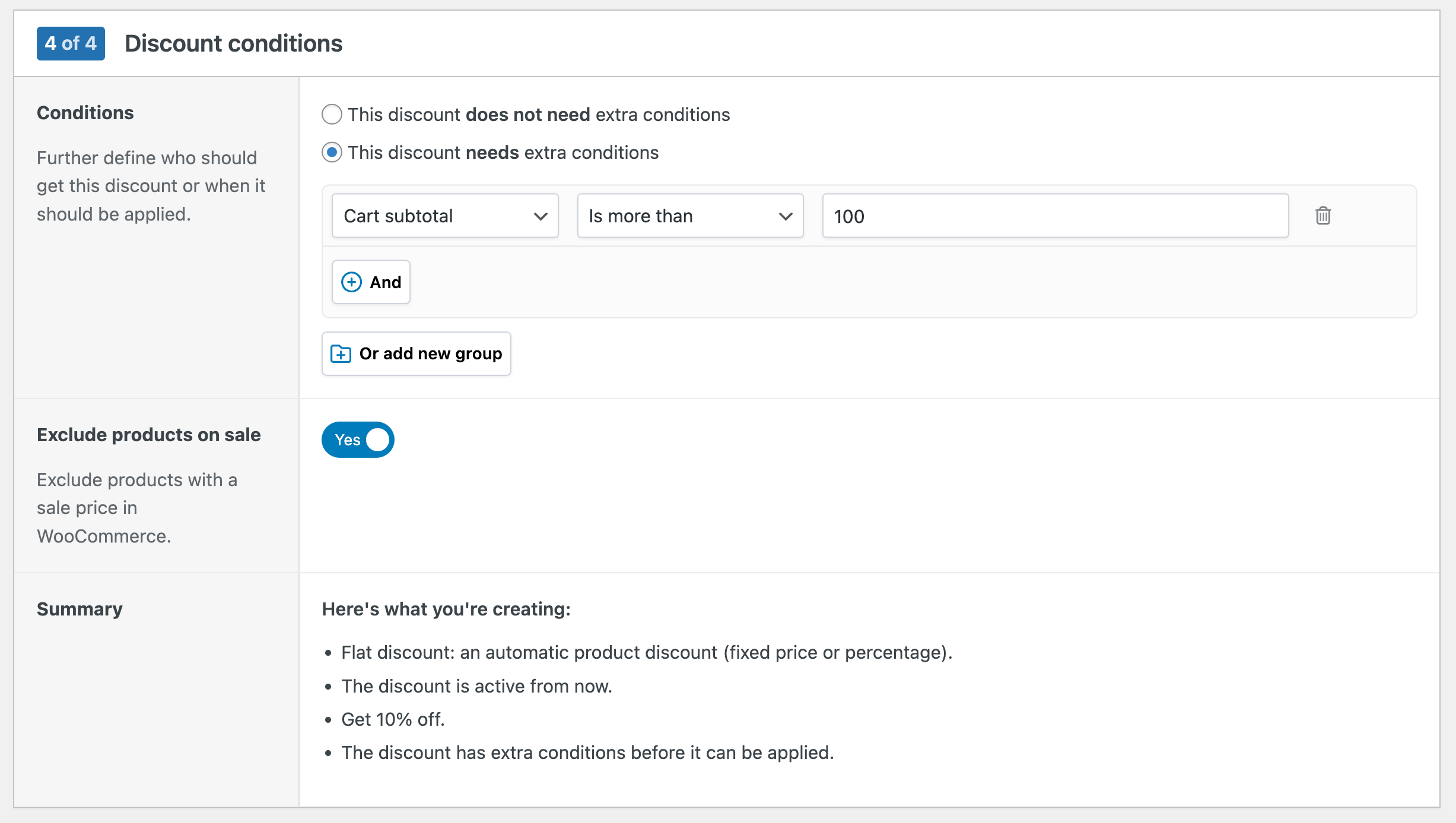 Applying extra conditions to a flat discount