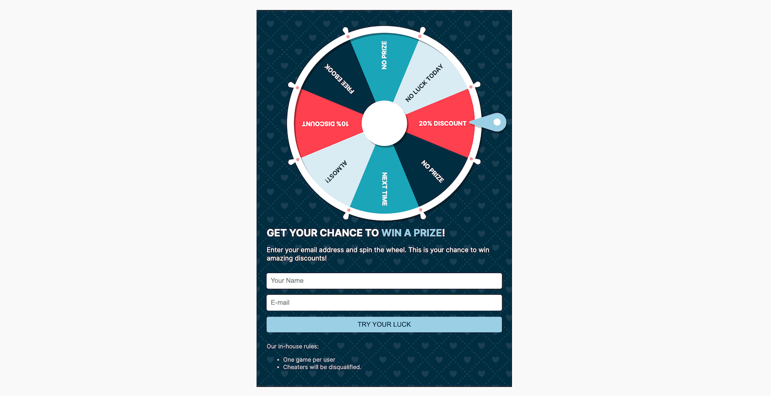 Example of an inline (embedded) spin-to-win opt-in