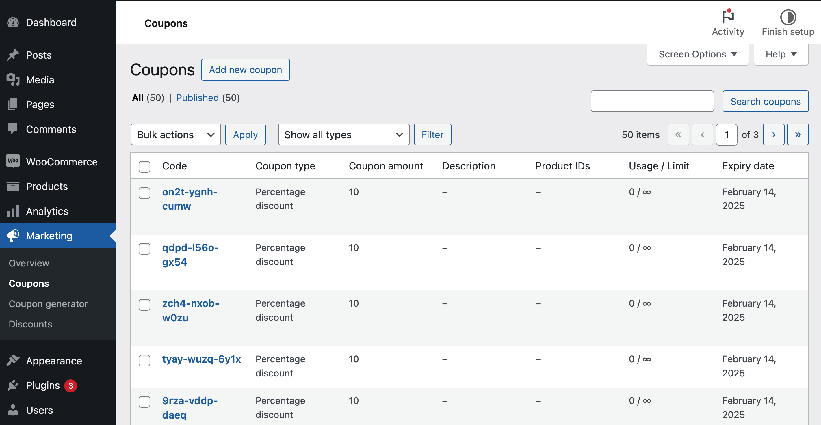 Coupons view in WooCommerce