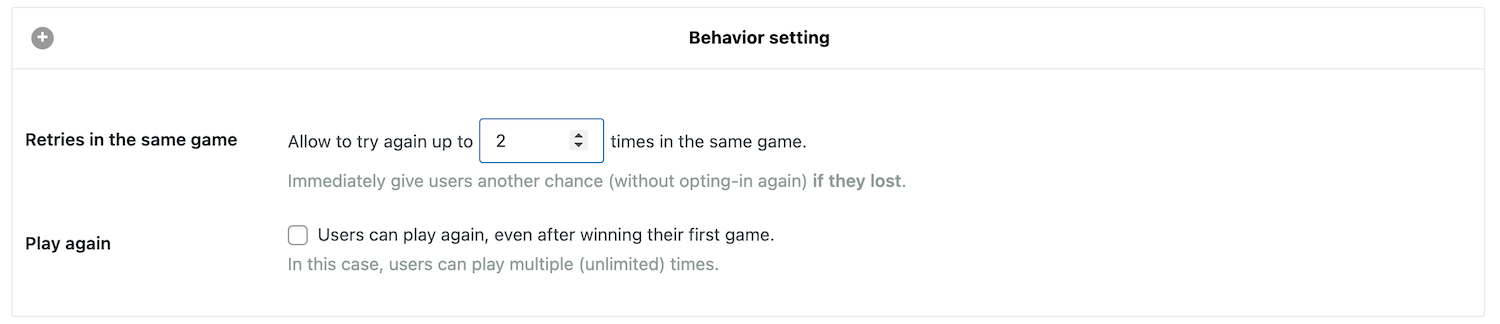 Defining the behavior settings of a spin-to-win opt-in