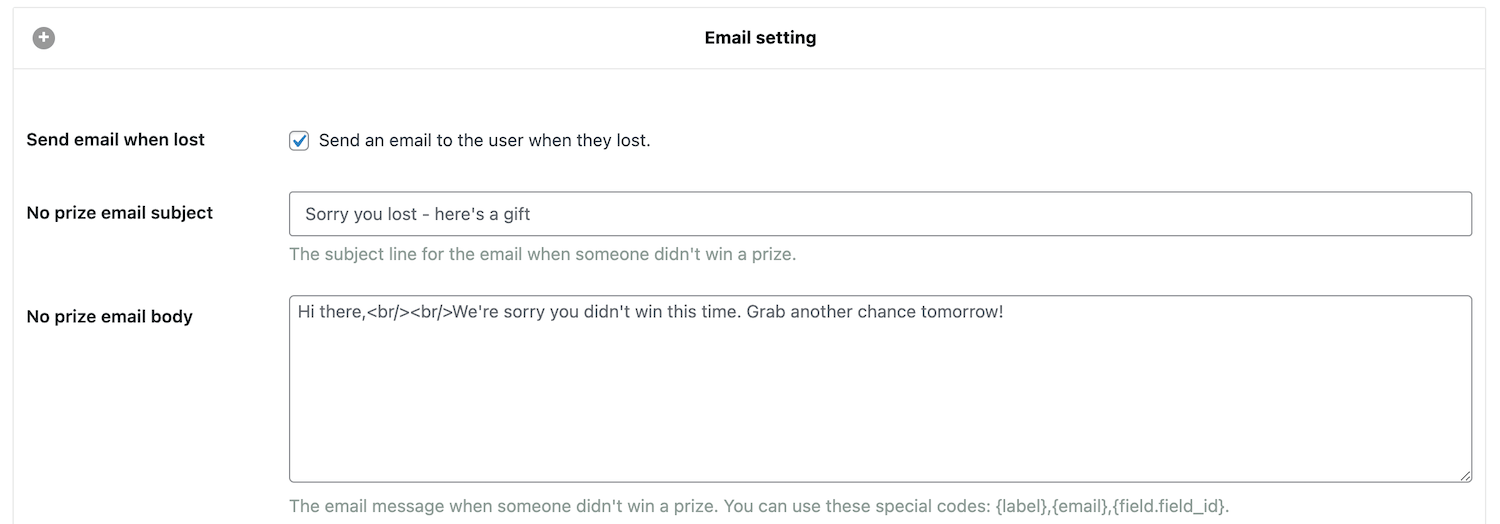 Setting up the email users receive after using the spin-to-win opt-in