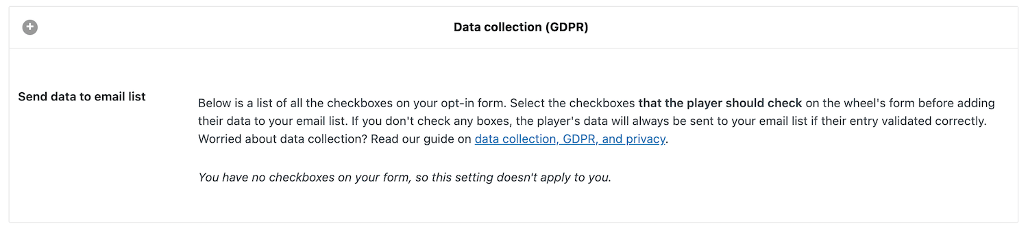 GDPR and other data requirements for a spin-to-win opt-in