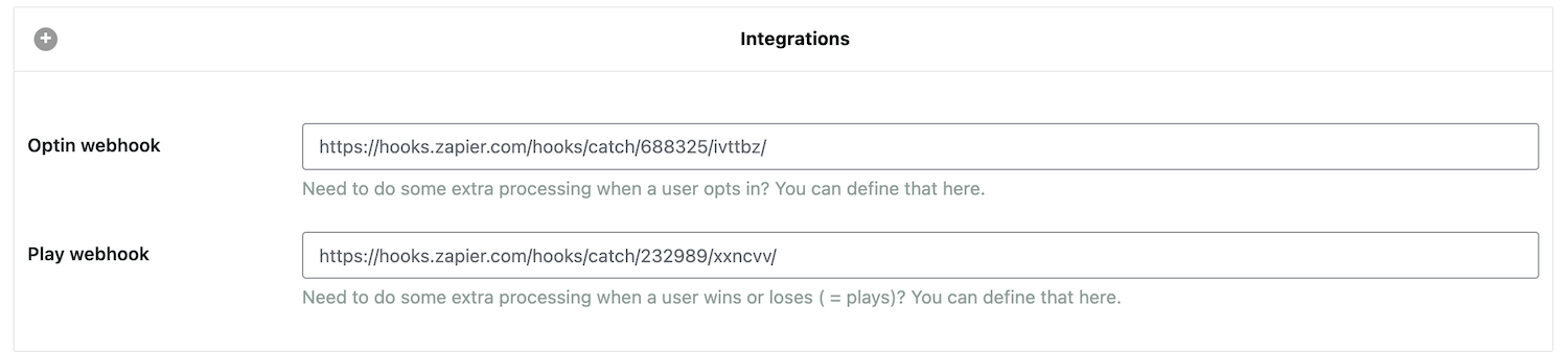 Webhooks for further integrations in a spin-to-win opt-in