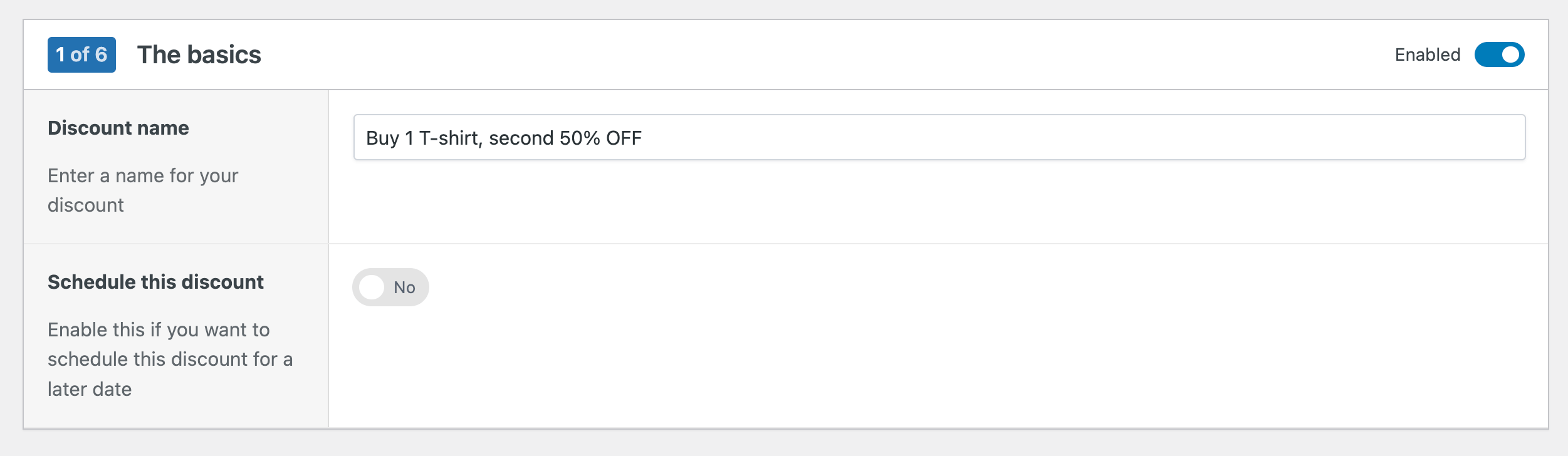 Naming and scheduling your Buy X, get Y discounted offer