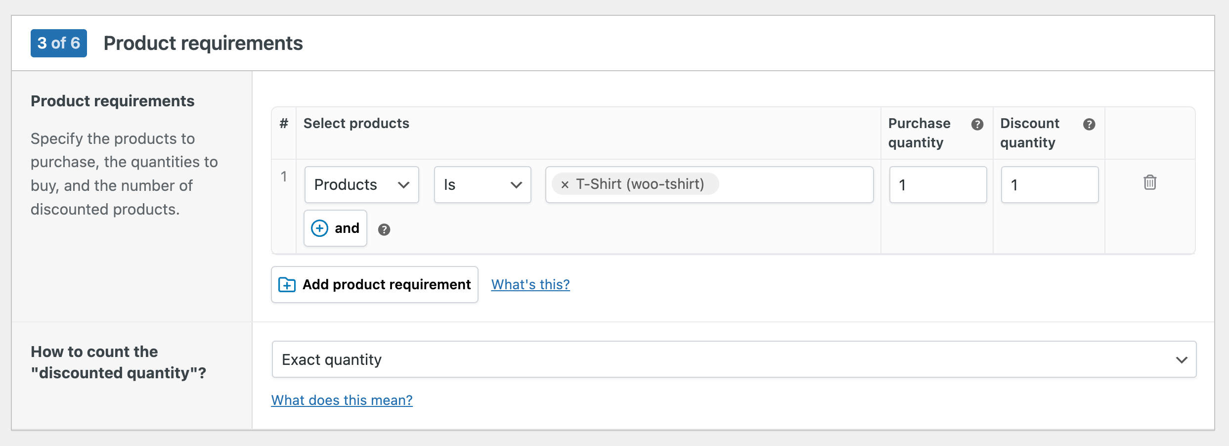 Setting up the product requirements for Buy X, get Y discounted