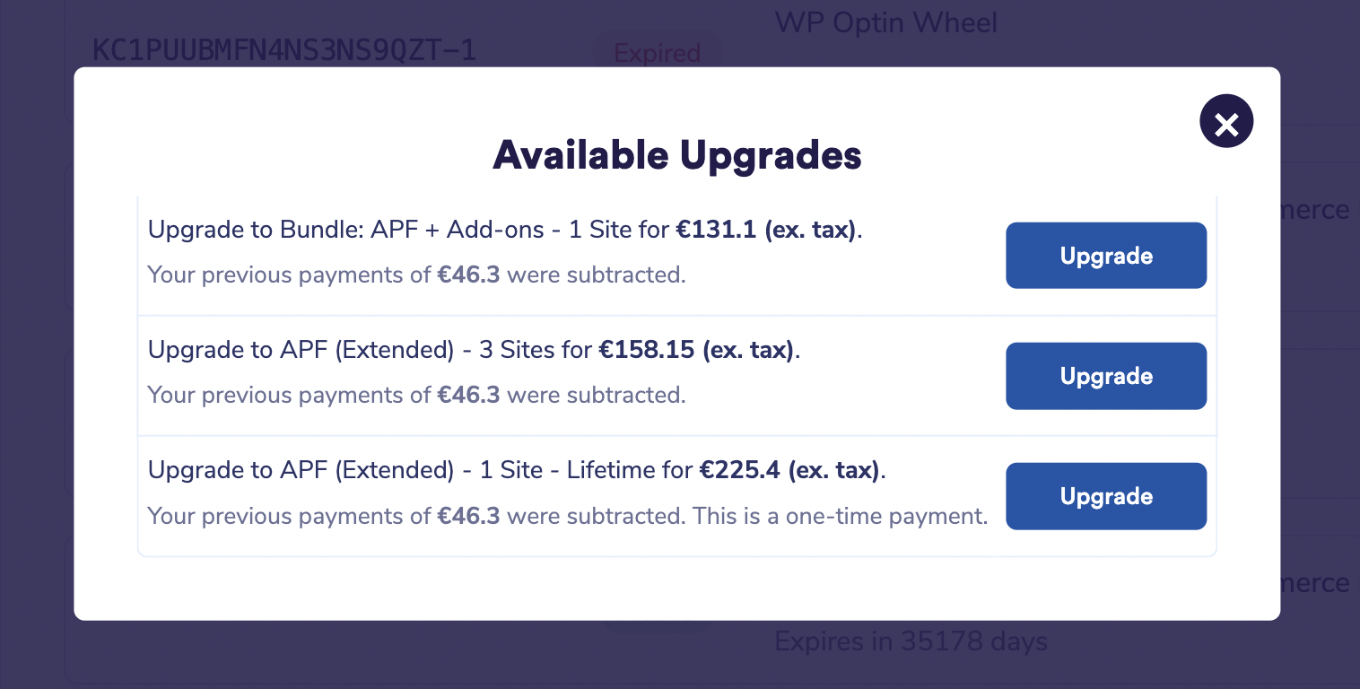 Upgrade licenses from your account