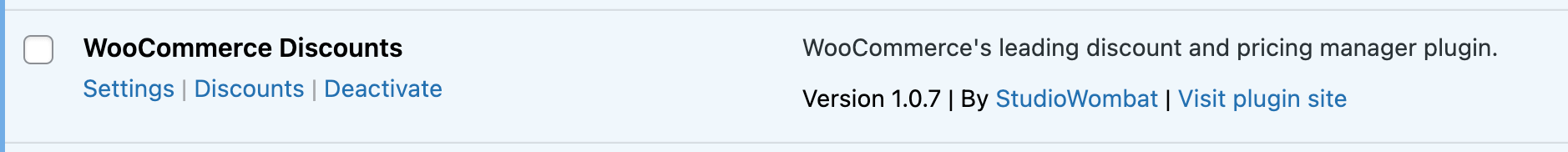 WooCommerce Discounts activated plugin