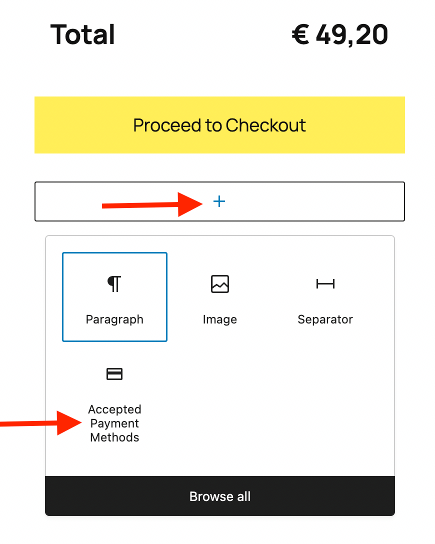 Add "accepted payment methods" to the Woo cart