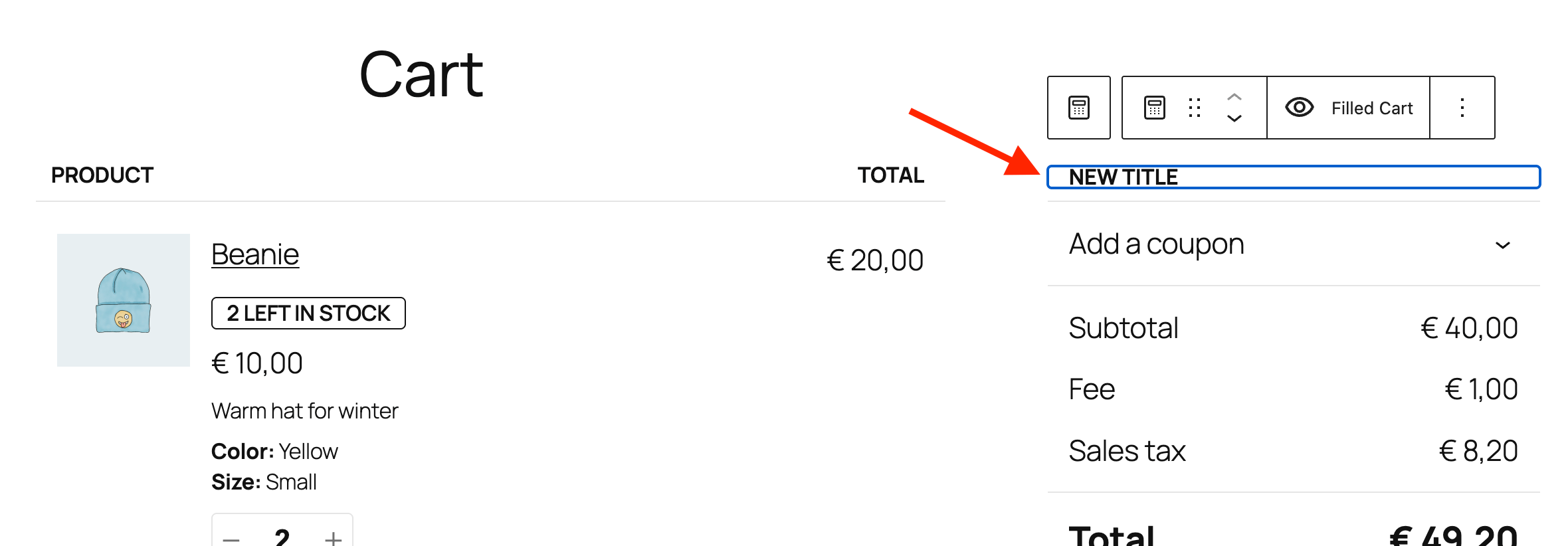 Change the "totals" title on the WooCommerce cart page