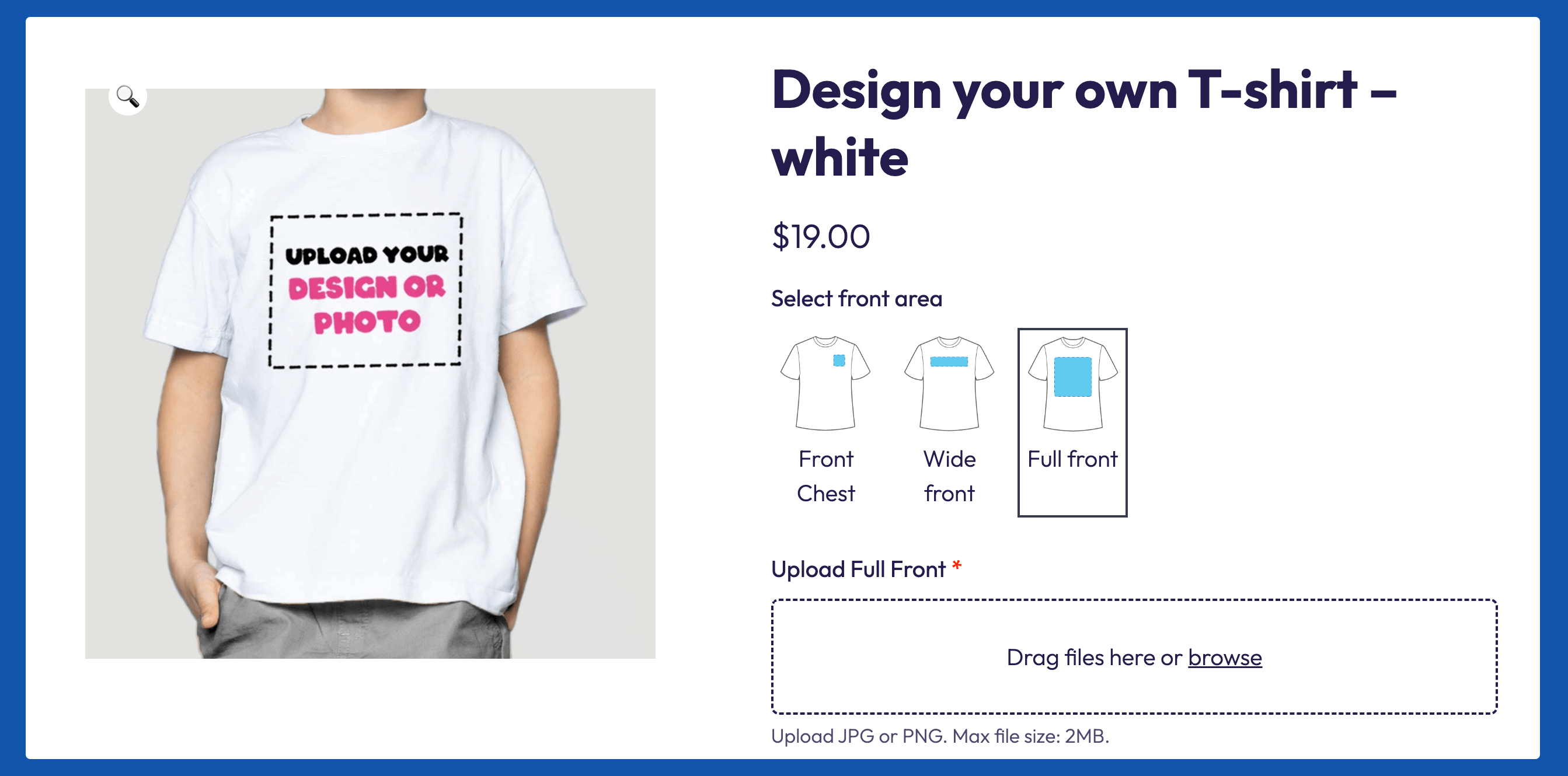 Example of a product with a file upload field