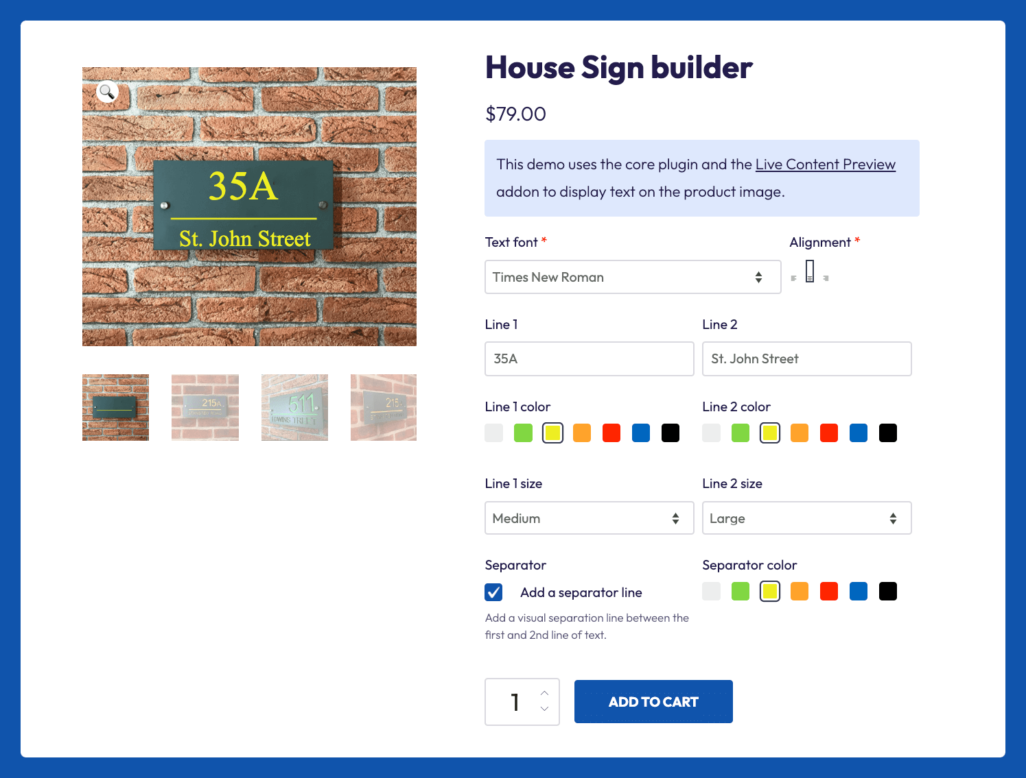 Example of a live preview for a custom house sign