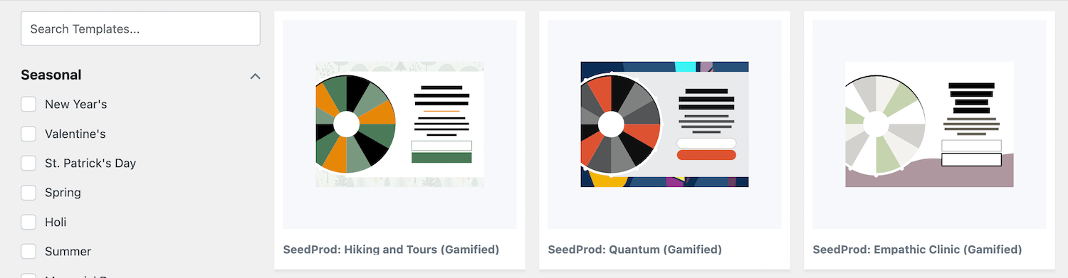 Spin wheel templates provided by the OptinMonster plugin