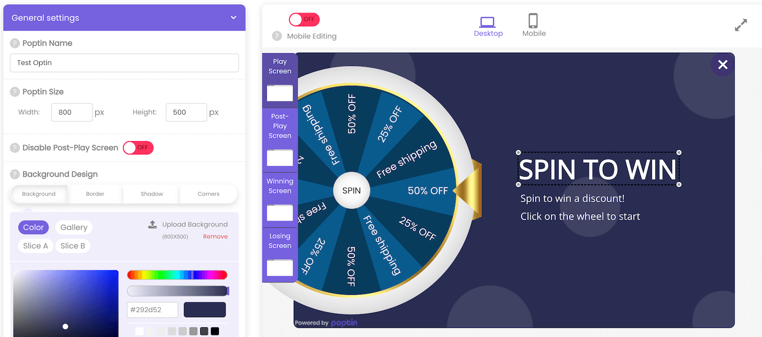 Creating a popup wheel with the Poptin plugin