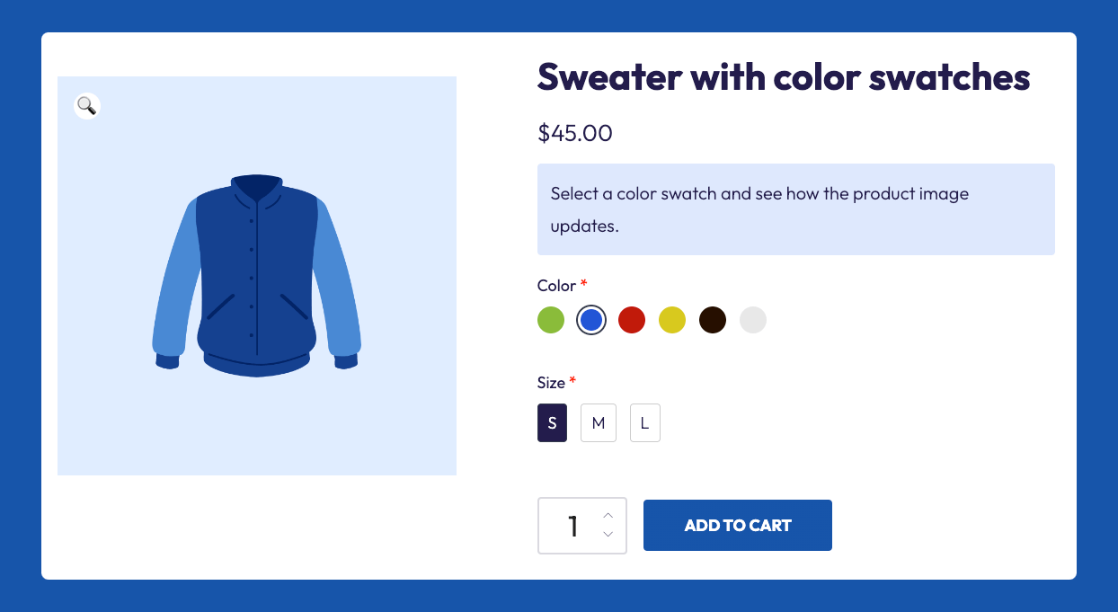 Example of a product with color swatches