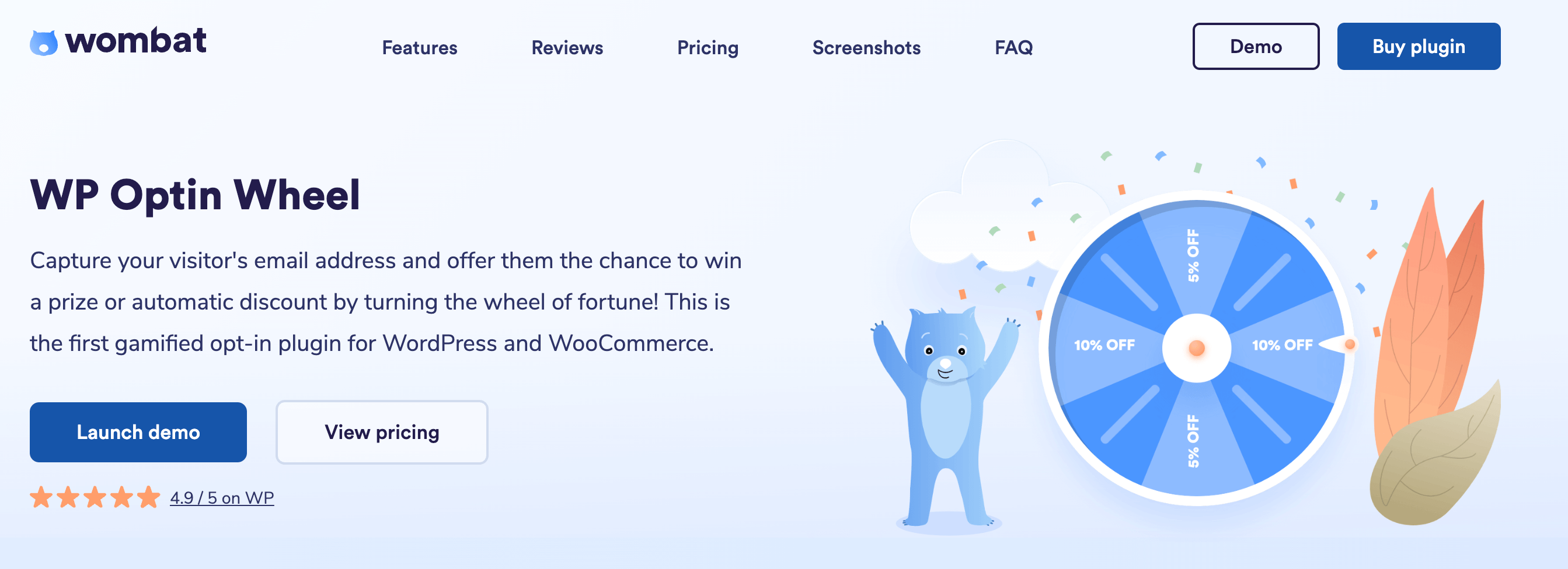 Homepage of the WP Optin Wheel plugin by Studio Wombat
