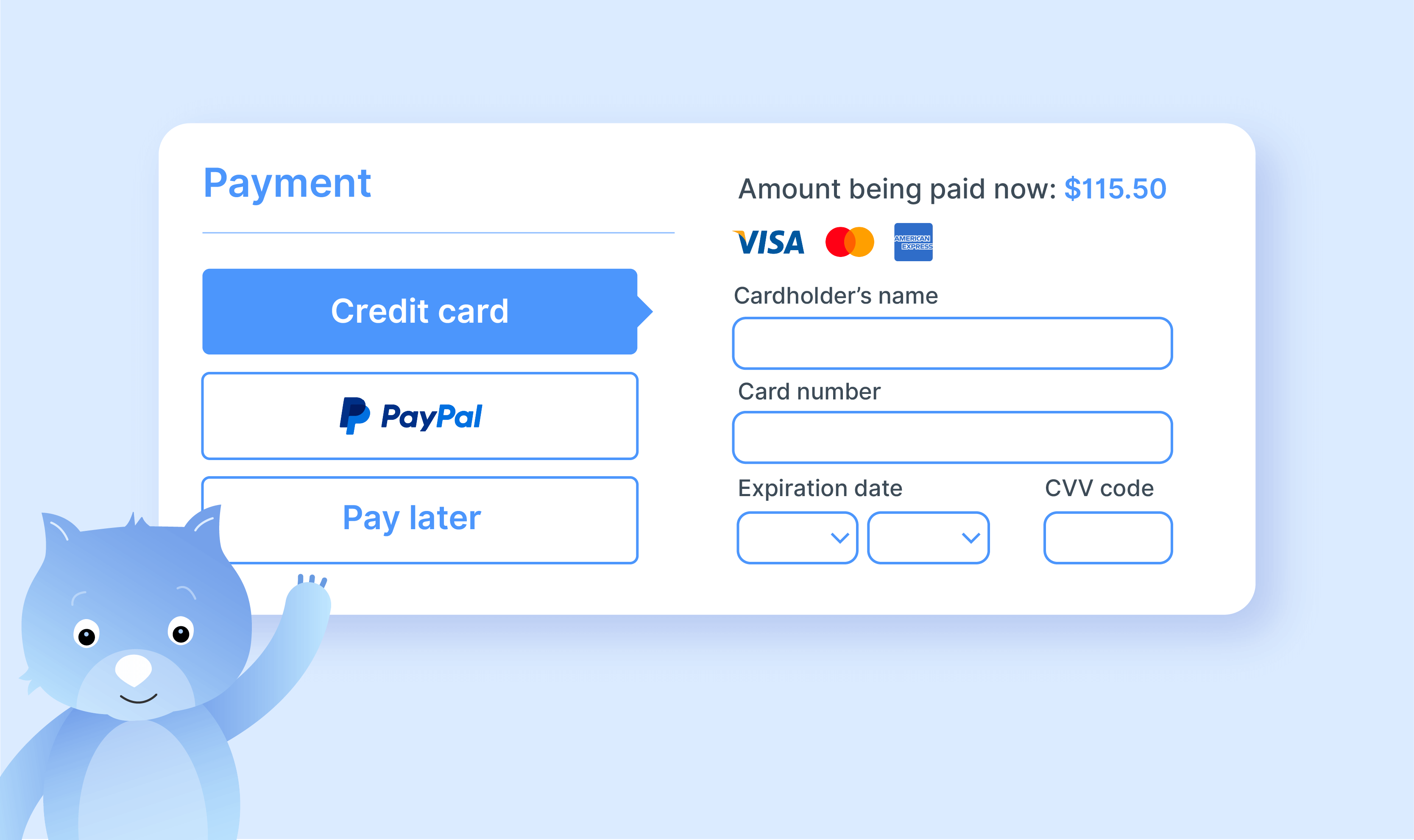 A graphic showing different payment options for an online store