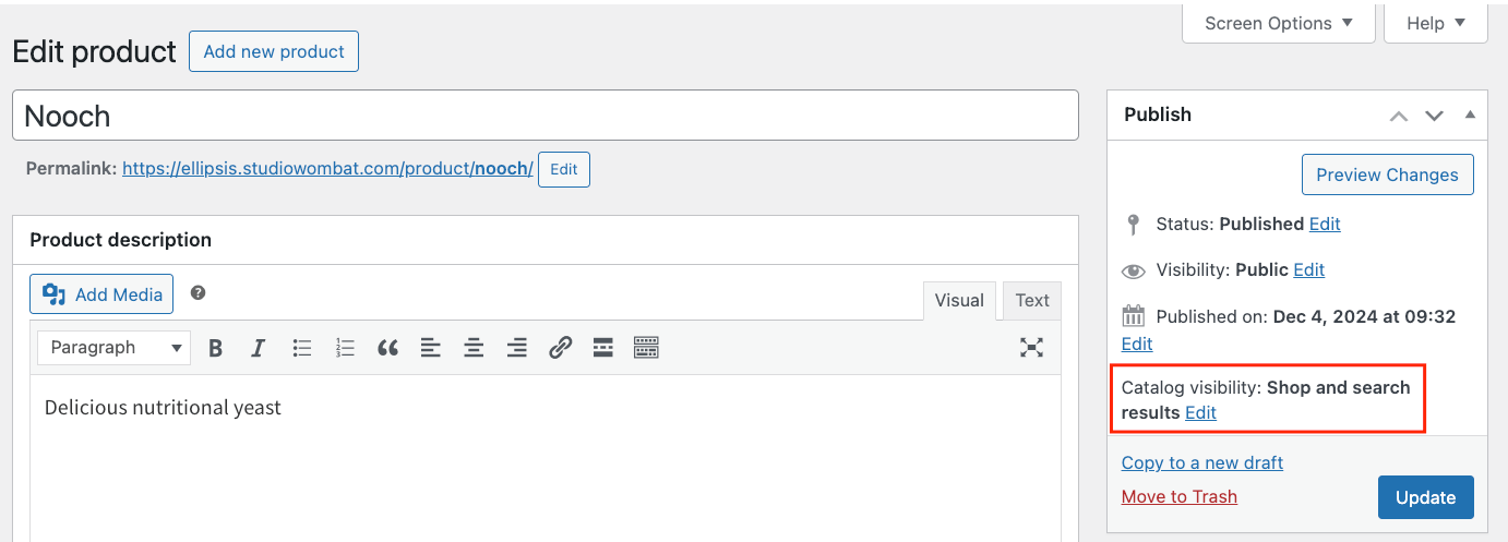 Catalog visibility option